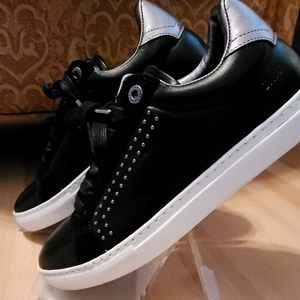 EUC Zadig & Voltaire ZV1747 Sneakers, Black leather w/silver studs, Size 38